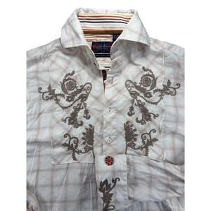 English Laundry Men's XL Plaid Embroidered Button Up Shirt French Cuff Flip Cuff
